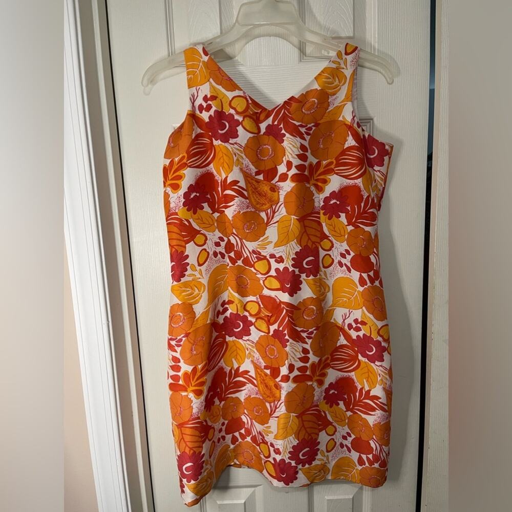 Bob Mackie Orange Red Floral Vintage Y2K Lightweight Mini Silk Dress 8